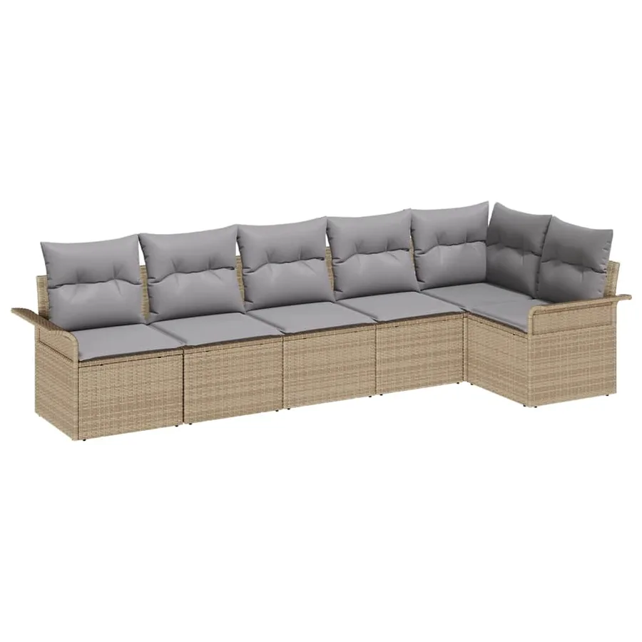 Ensemble de canapé de jardin avec coussin 6 pcs Beige polyrotin - 2