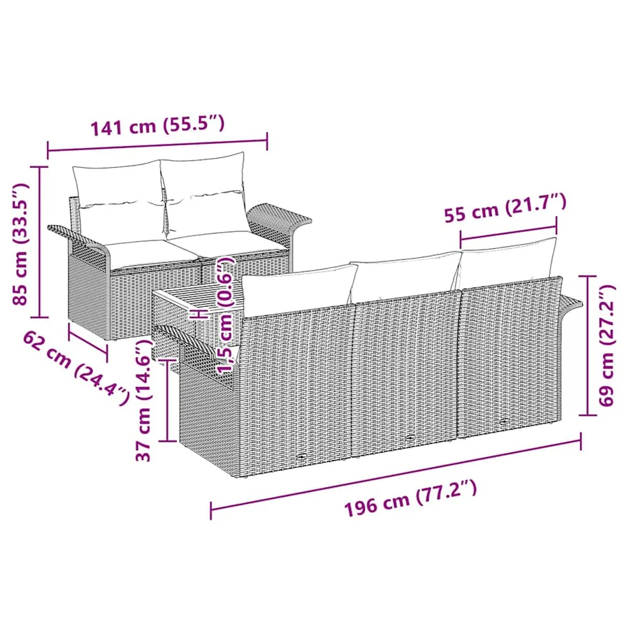Ensemble de canapé de jardin 6 pcs Beige et crème polyrotin - 8