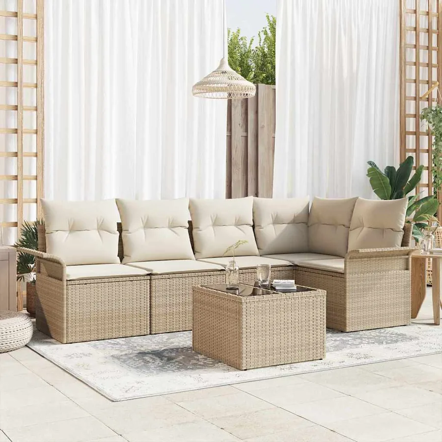Ensemble de canapé de jardin 6 pcs Beige Poly rotin