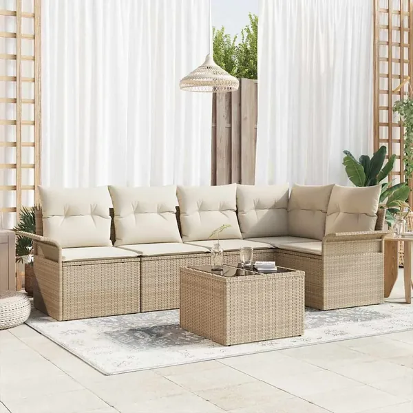 Ensemble de canapé de jardin 6 pcs Beige Poly rotin