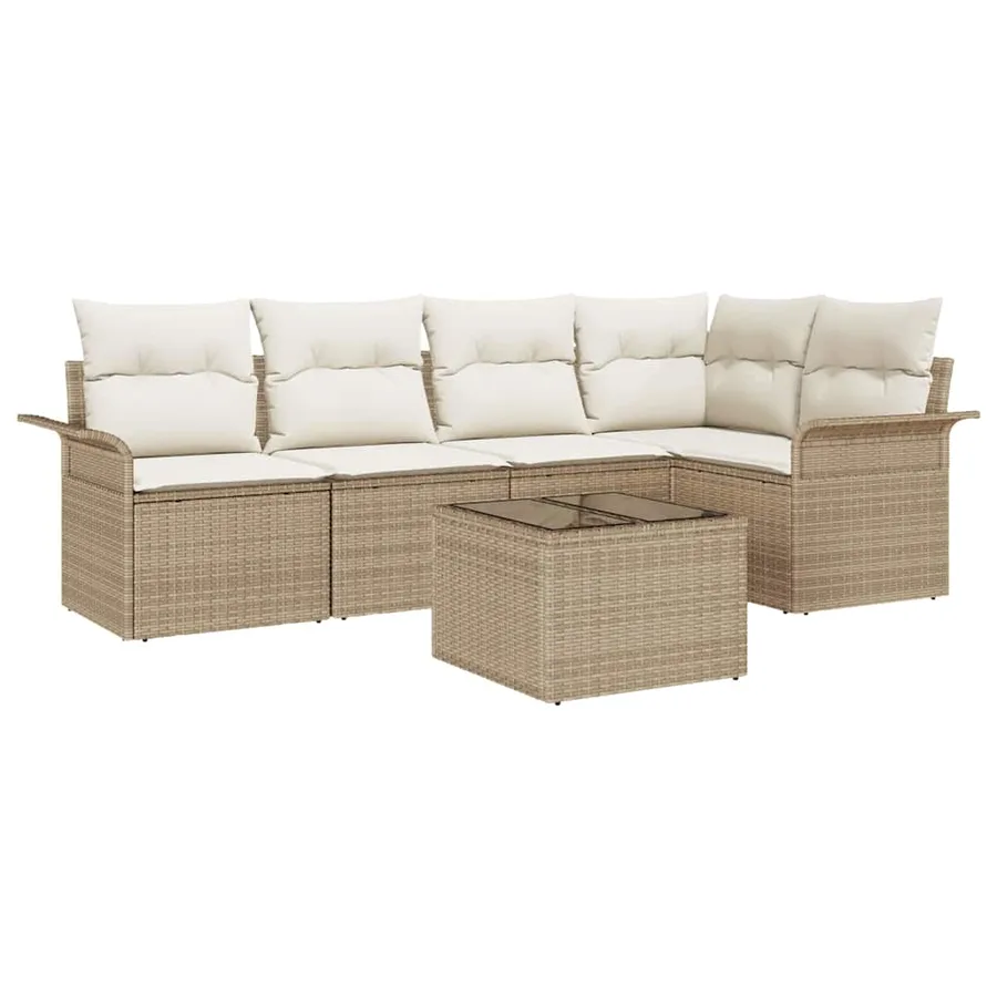 Ensemble de canapé de jardin 6 pcs Beige Poly rotin - 2