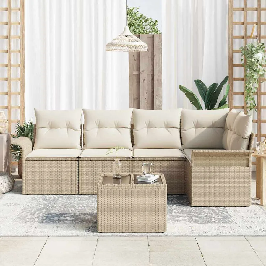 Ensemble de canapé de jardin 6 pcs Beige Poly rotin - 3