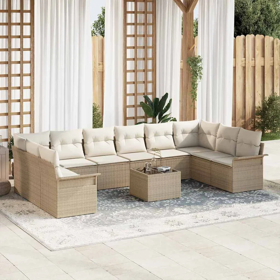 Ensemble de canapé de jardin 11 pcs Marron polyrotin