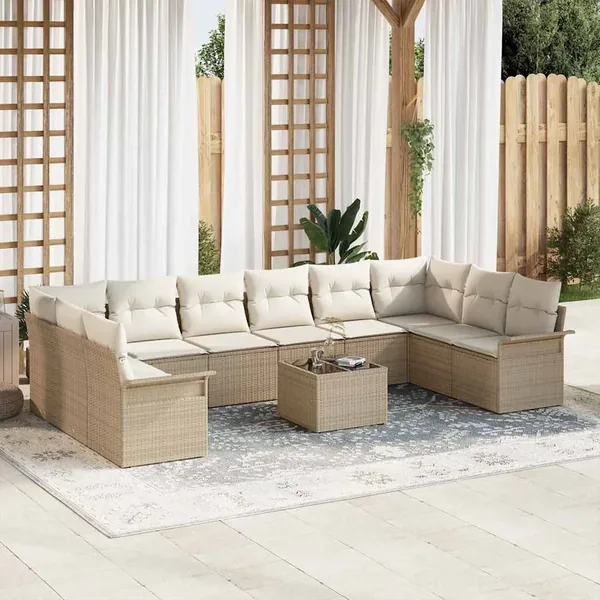 Ensemble de canapé de jardin 11 pcs Marron polyrotin