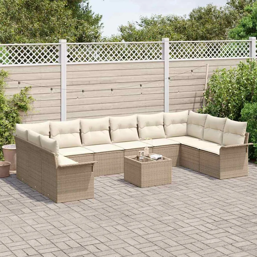 Ensemble de canapé de jardin 11 pcs Marron polyrotin - 3