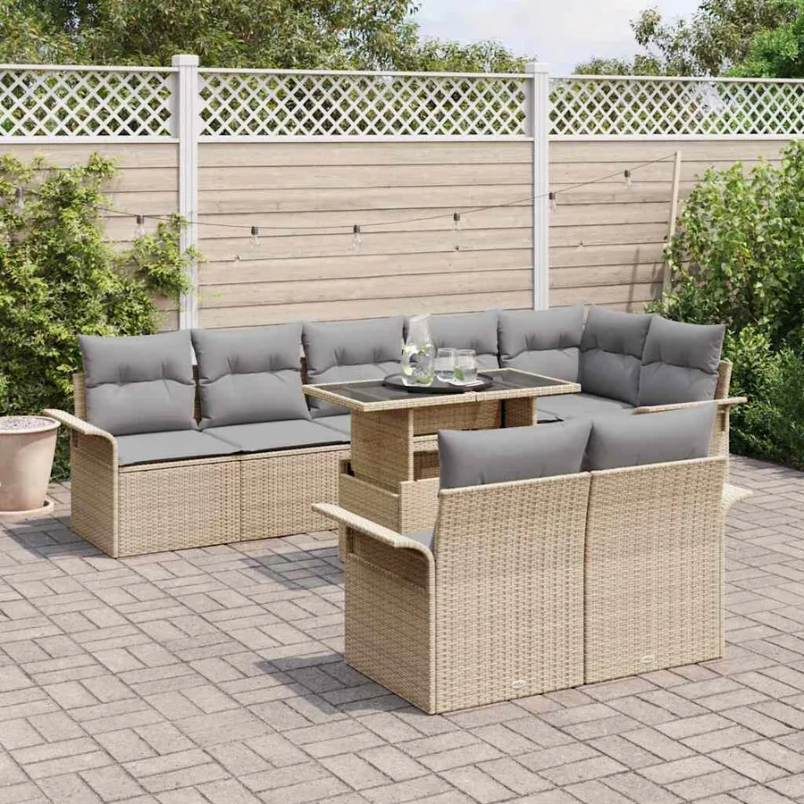 Ensemble de canapé de jardin 9 pcs Beige Poly rotin - 3