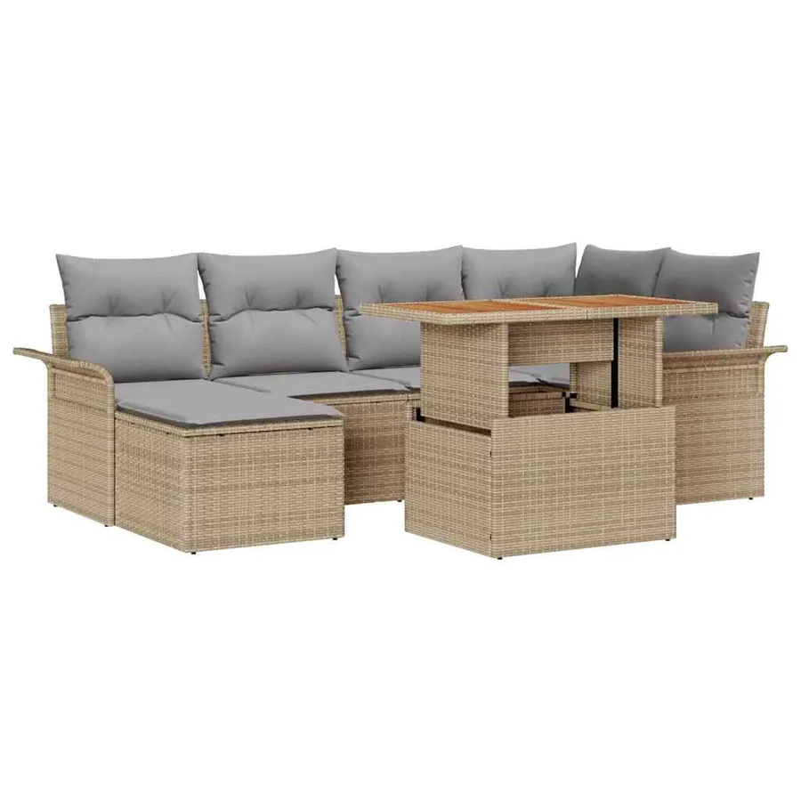 Ensemble de canapé de jardin 7 pcs Beige et Gris clair - 2