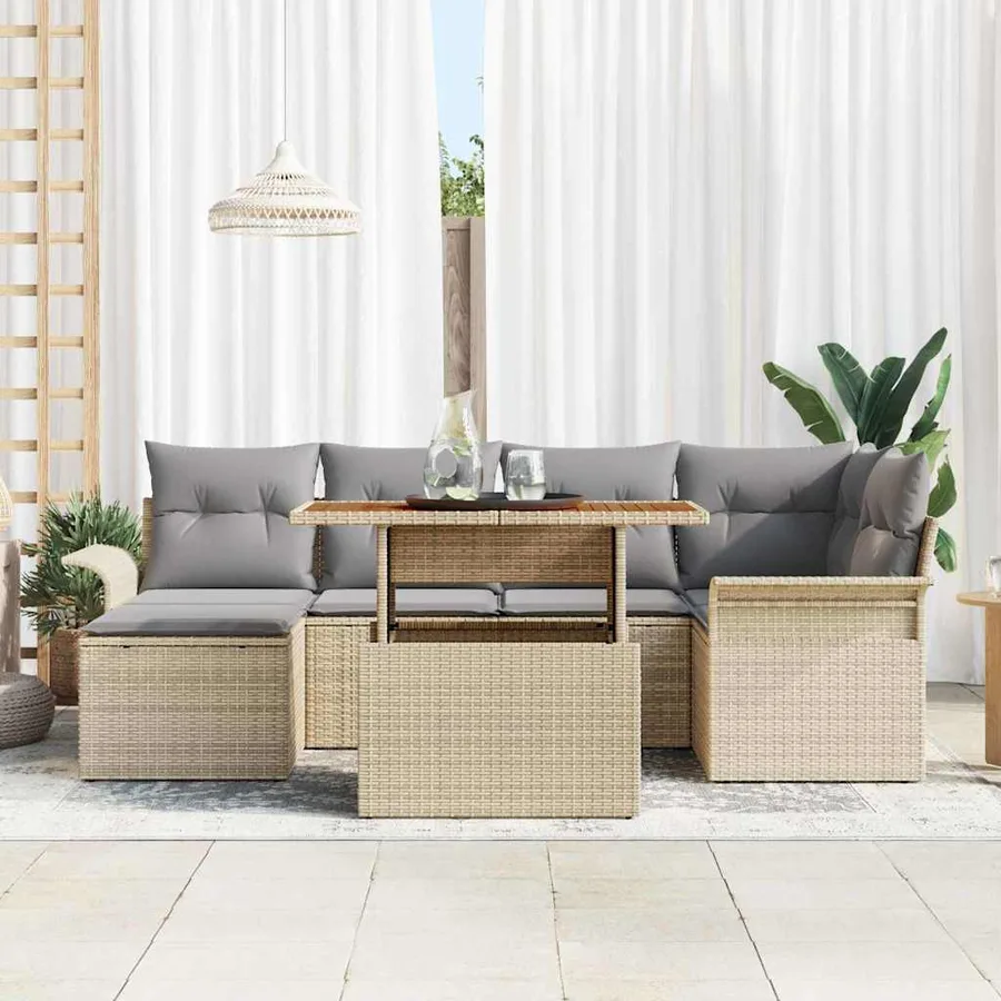 Ensemble de canapé de jardin 7 pcs Beige et Gris clair - 3