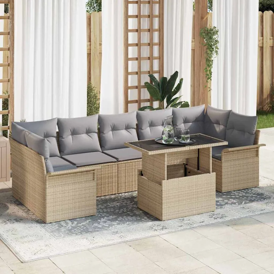Ensemble de canapé de jardin 8 pcs Beige Poly rotin
