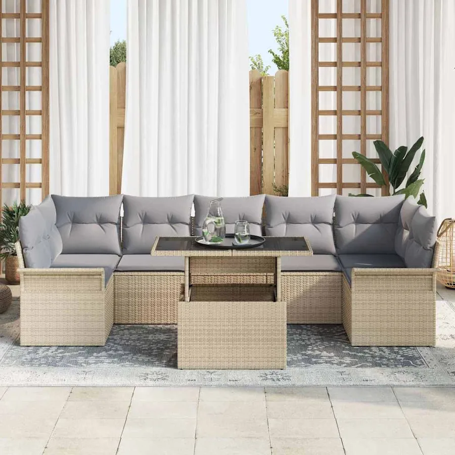 Ensemble de canapé de jardin 8 pcs Beige Poly rotin - 3