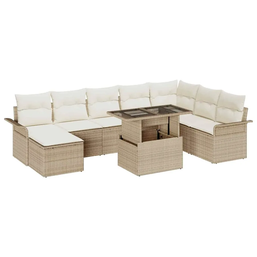 Ensemble de canapé de jardin avec coussin 9 pcs Beige et crème
