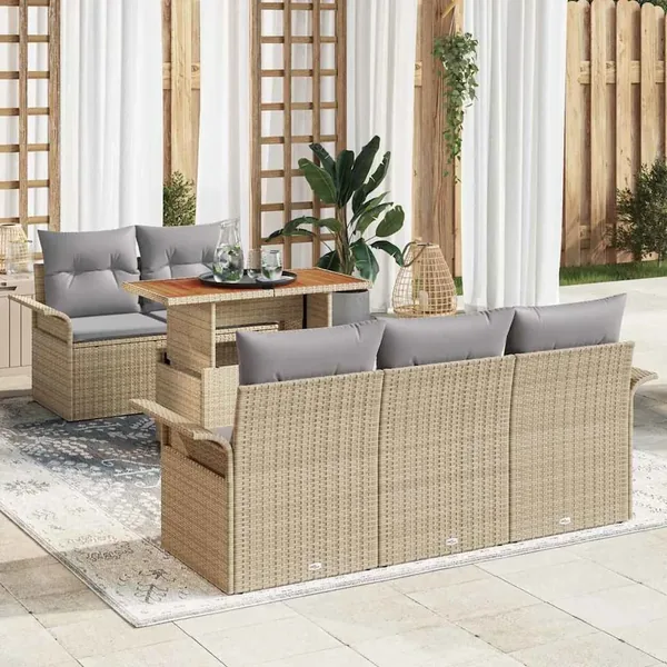 Ensemble de canapé de jardin 6 pcs Beige et Gris clair