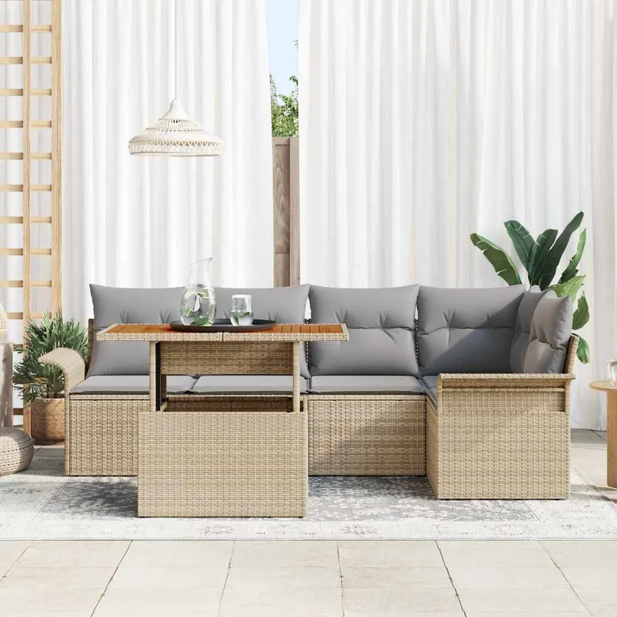 Ensemble de canapé de jardin 6 pcs beige et gris clair - 3