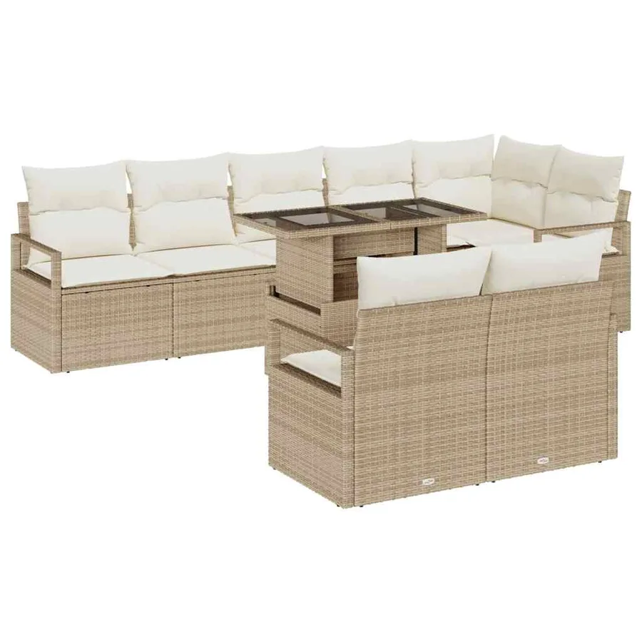 Ensemble de canapé de jardin 9 pcs Beige Poly rotin - 2