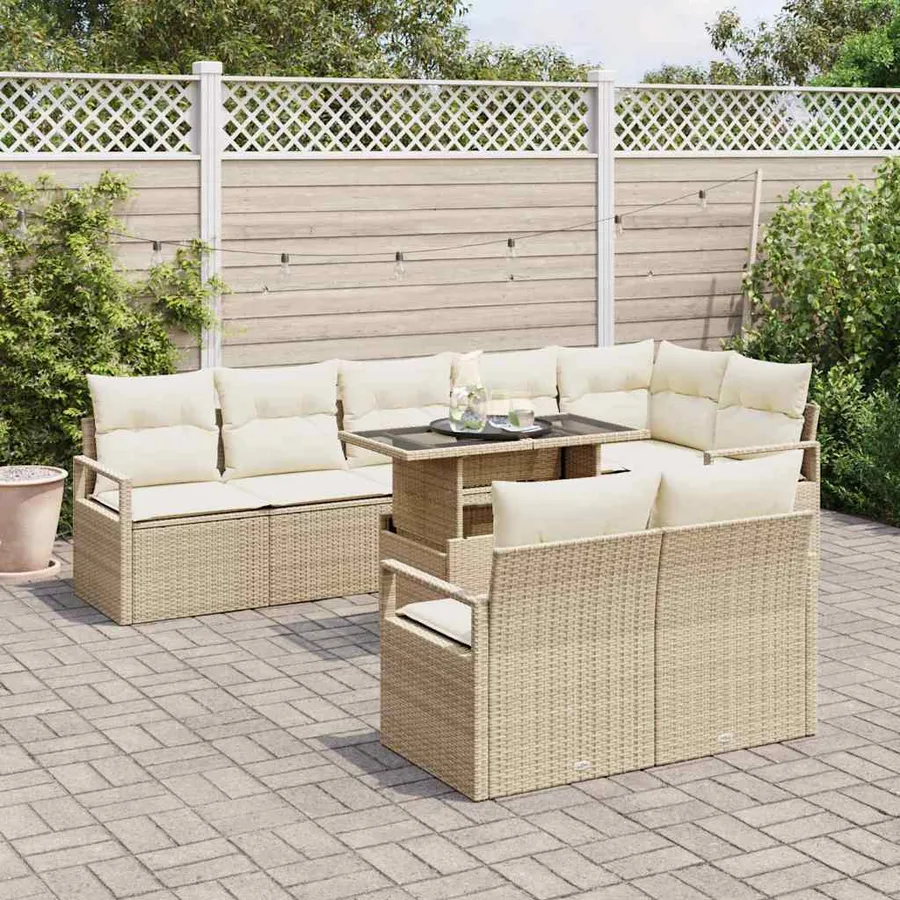 Ensemble de canapé de jardin 9 pcs Beige Poly rotin - 3