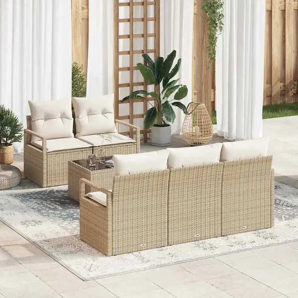 Ensemble de canapé de jardin 6 pcs Beige et crème polyrotin