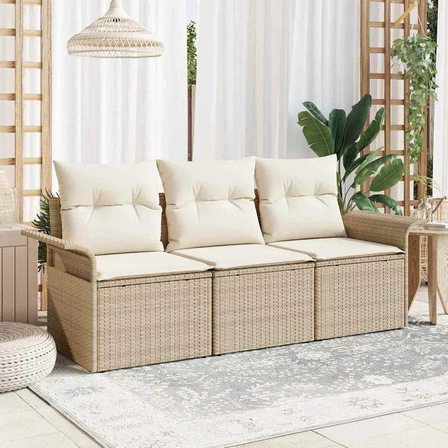 Ensemble de canapé de jardin 3 pcs Beige Poly rotin