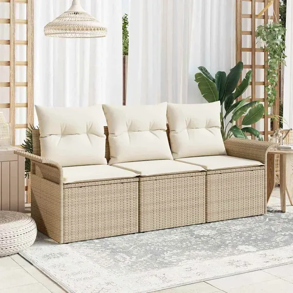 Ensemble de canapé de jardin 3 pcs Beige Poly rotin