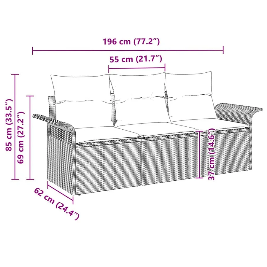 Ensemble de canapé de jardin 3 pcs Beige Poly rotin - 12
