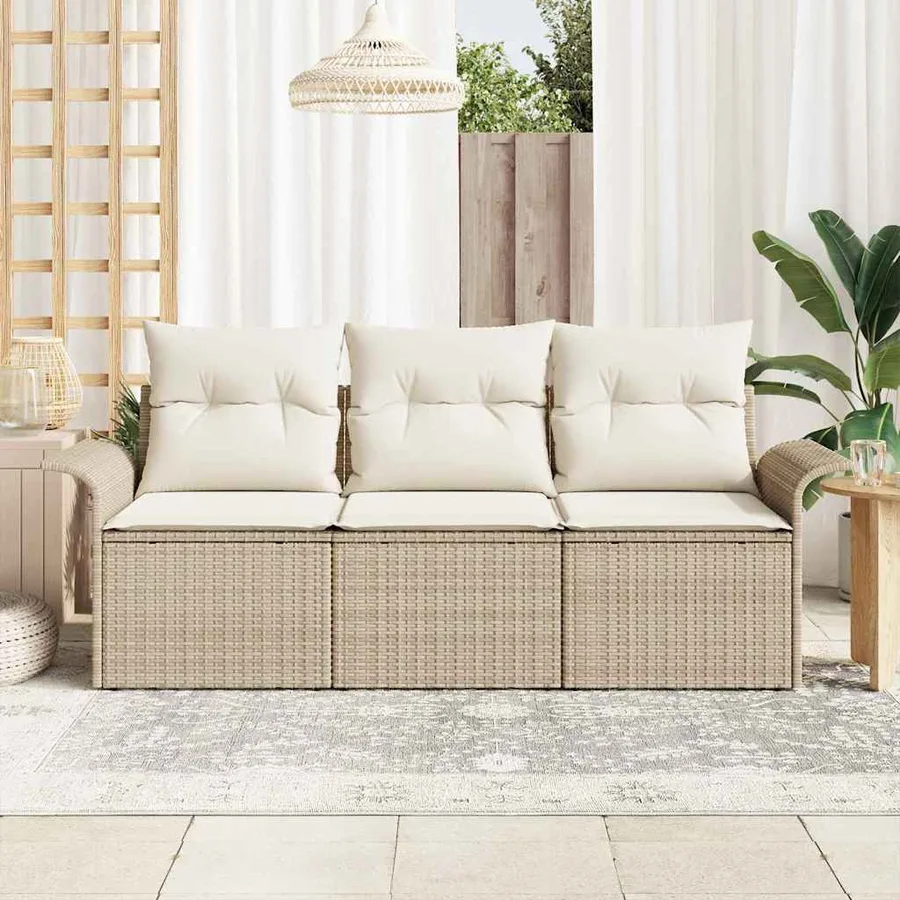 Ensemble de canapé de jardin 3 pcs Beige Poly rotin - 3