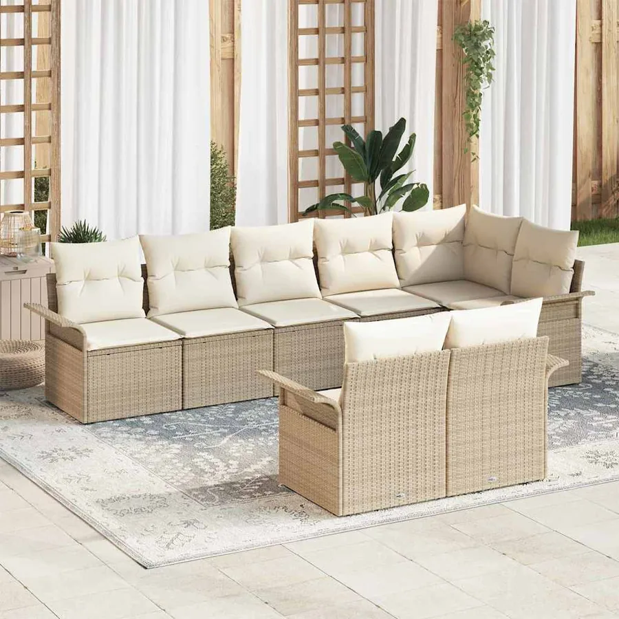 Ensemble de canapé de jardin 8 pcs Beige polyrotin