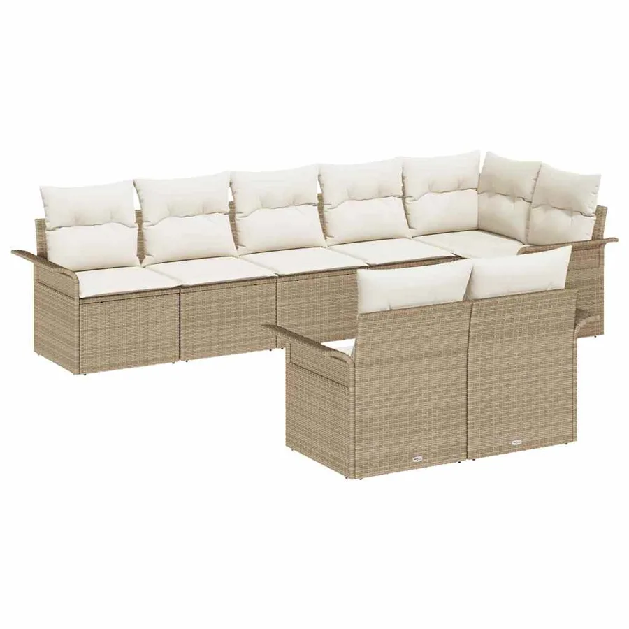 Ensemble de canapé de jardin 8 pcs Beige polyrotin - 2