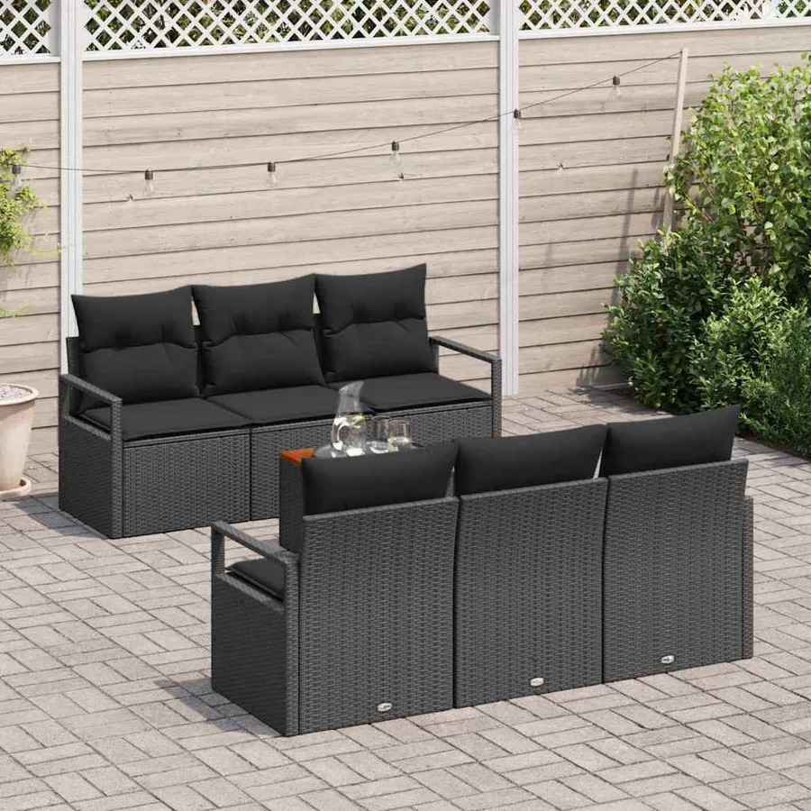 Ensemble de canapé de jardin avec stockage 7 pcs Noir polyrotin - 3