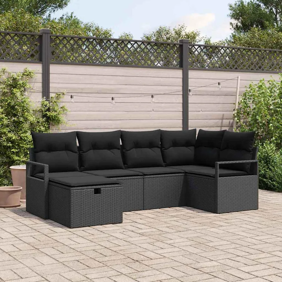 Ensemble de canapé de jardin avec coussin 6 pcs Noir polyrotin
