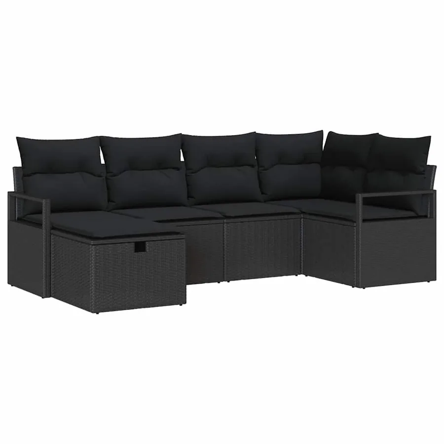 Ensemble de canapé de jardin avec coussin 6 pcs Noir polyrotin - 2