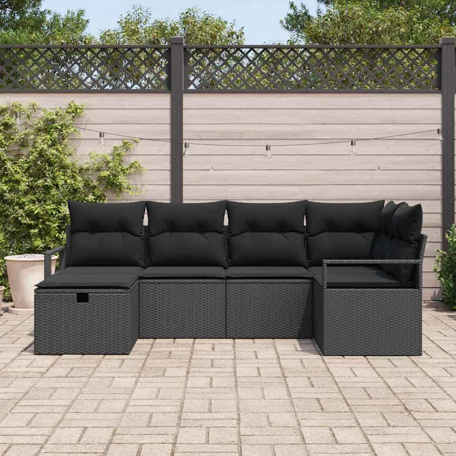 Ensemble de canapé de jardin avec coussin 6 pcs Noir polyrotin - 3