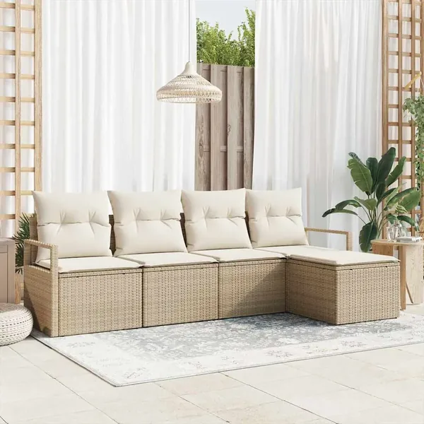Ensemble de Canapés avec coussin 5 pcs Beige et crème polyrotin
