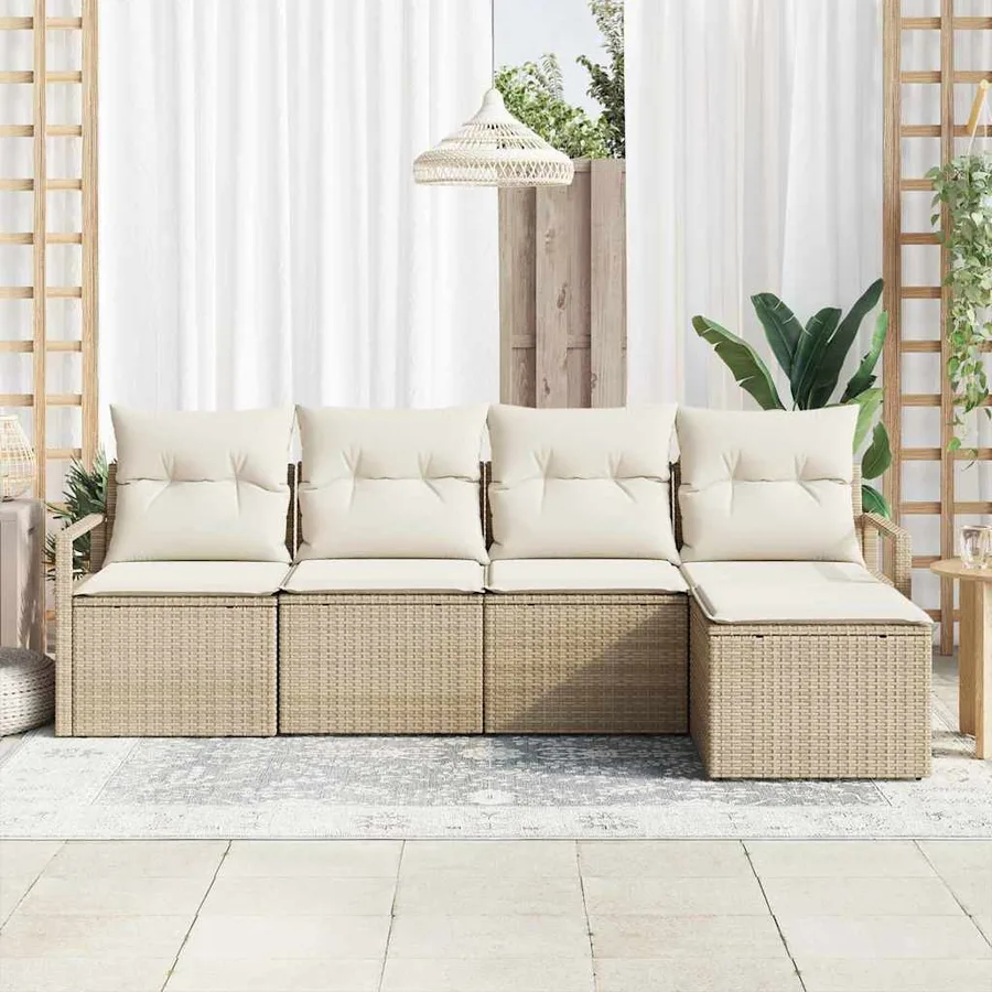 Ensemble de Canapés avec coussin 5 pcs Beige et crème polyrotin - 3