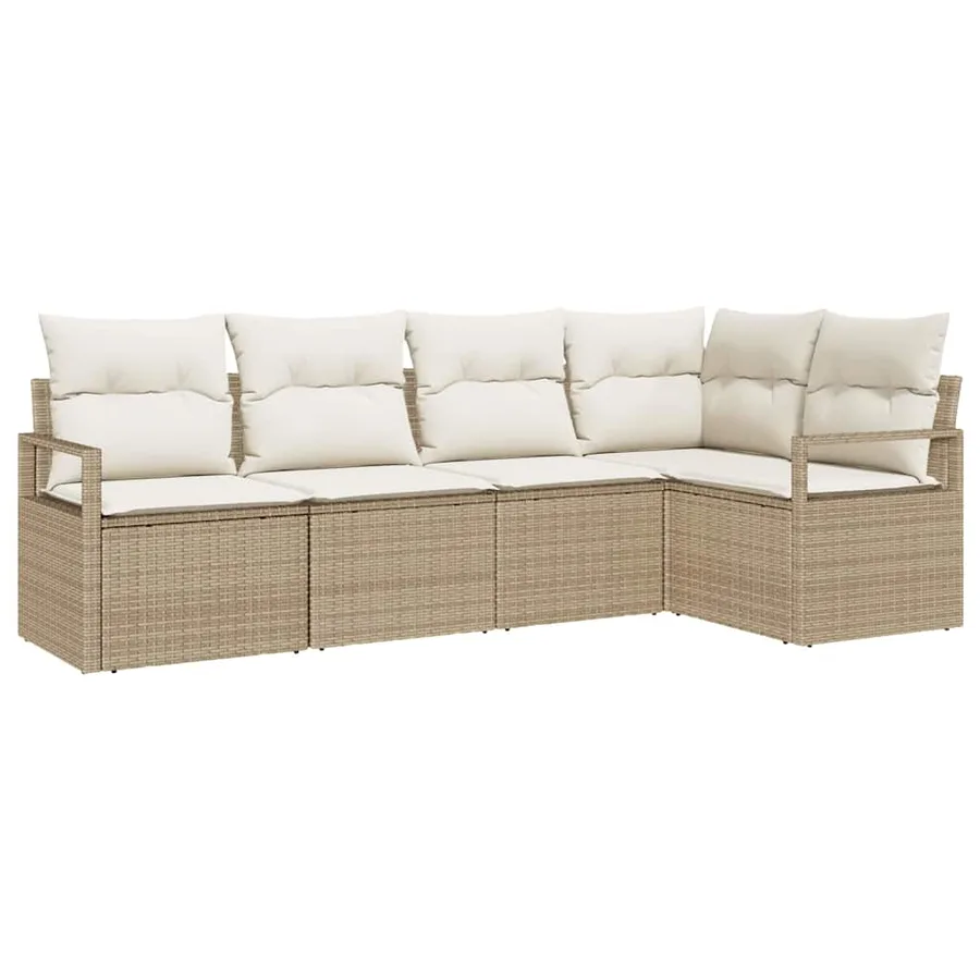 Ensemble de canapé de jardin 5 pcs Beige et blanc polyrotin - 2
