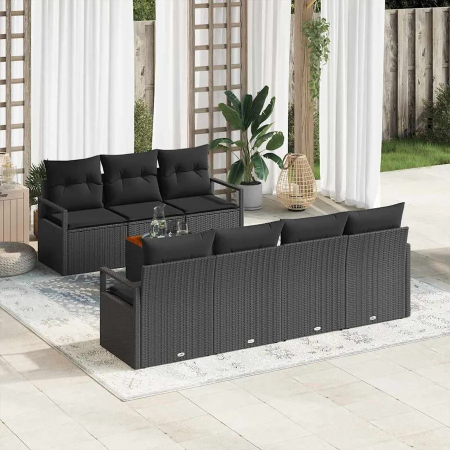 Ensemble de canapé de jardin avec stockage 8 pcs Noir polyrotin