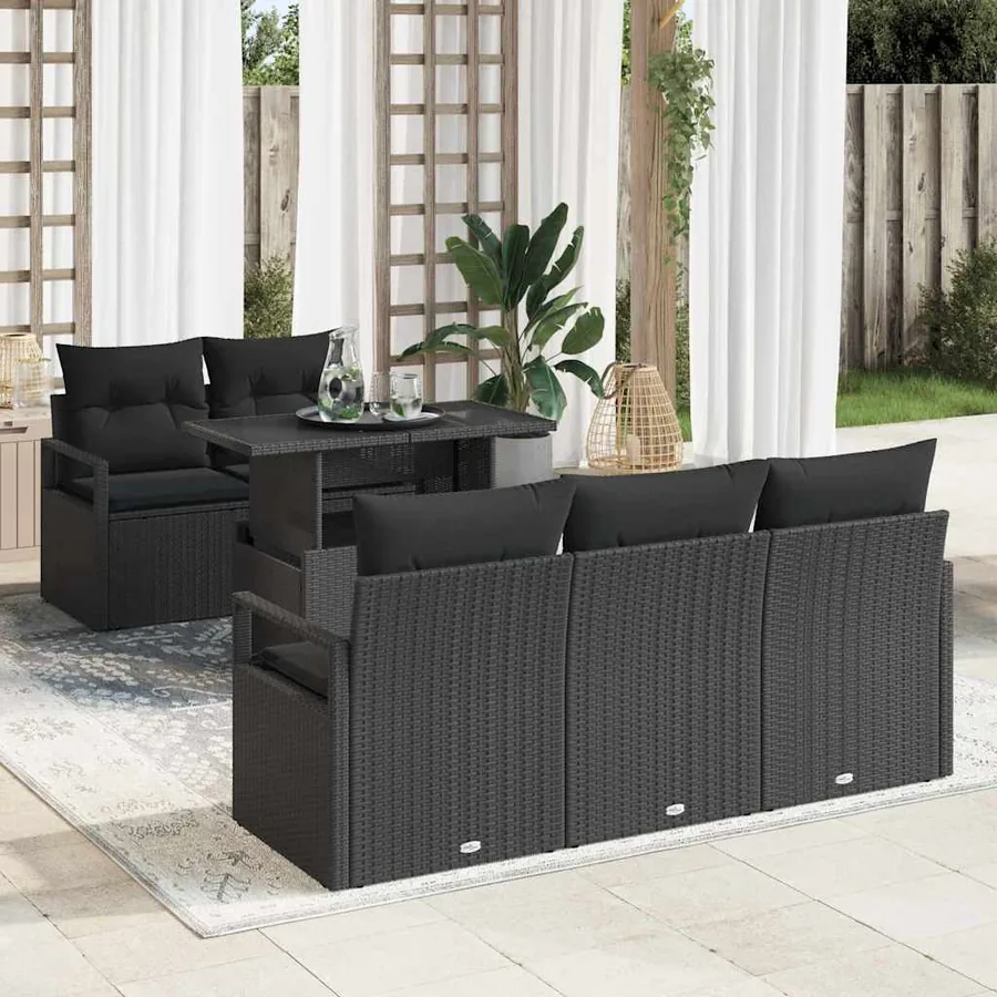 Ensemble de canapé de jardin avec coussin 6 pcs Noir Poly rotin