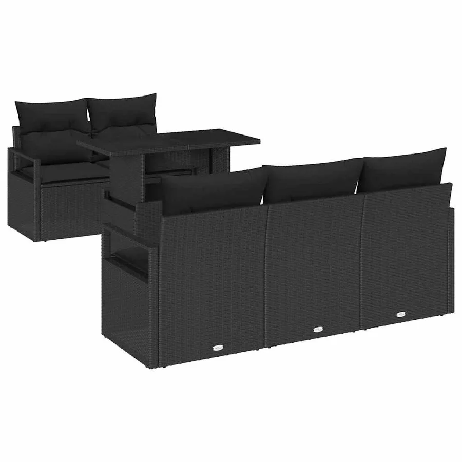Ensemble de canapé de jardin avec coussin 6 pcs Noir Poly rotin - 2