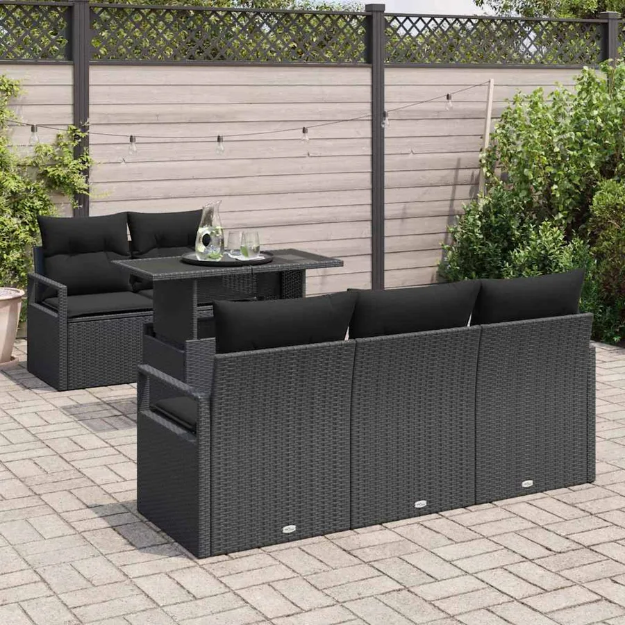 Ensemble de canapé de jardin avec coussin 6 pcs Noir Poly rotin - 3