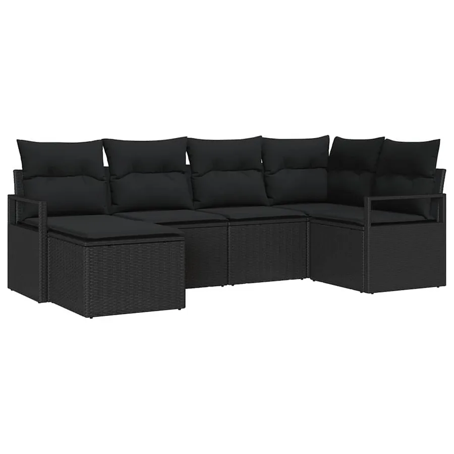 Ensemble de Canapés avec coussin 6 pcs Noir polyrotin - 2