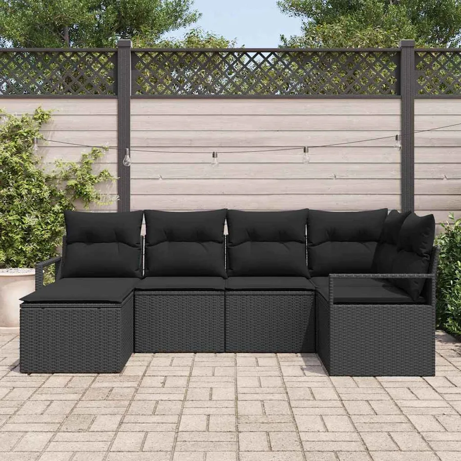 Ensemble de Canapés avec coussin 6 pcs Noir polyrotin - 3