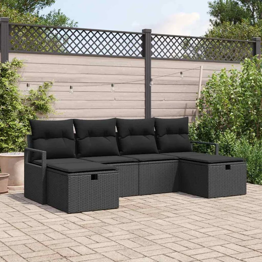 Ensemble de Canapés avec coussin 5 pcs polyrotin
