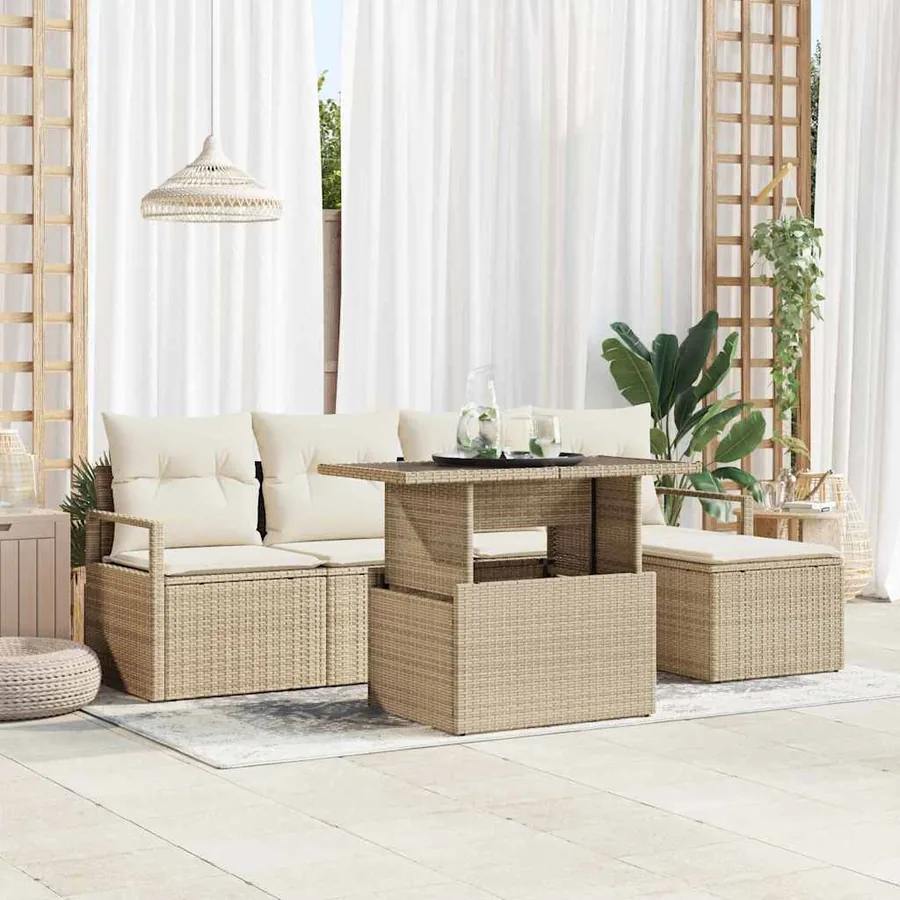 Ensemble de canapé de jardin 6 pcs Beige Poly rotin