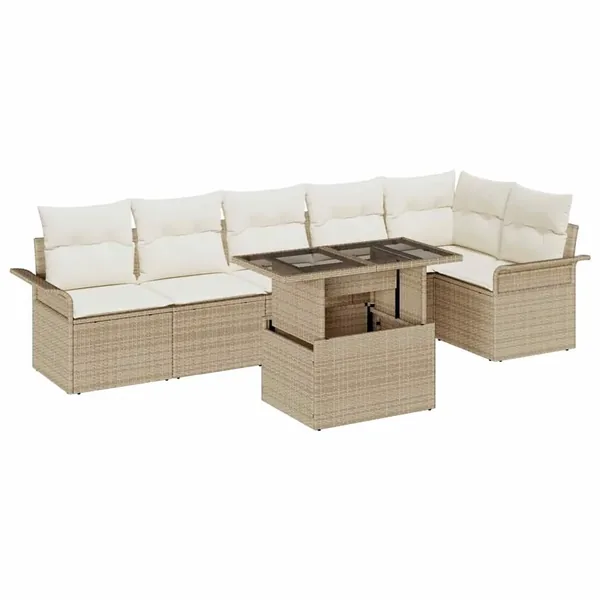 Ensemble de canapé de jardin 7 pcs Beige Poly rotin