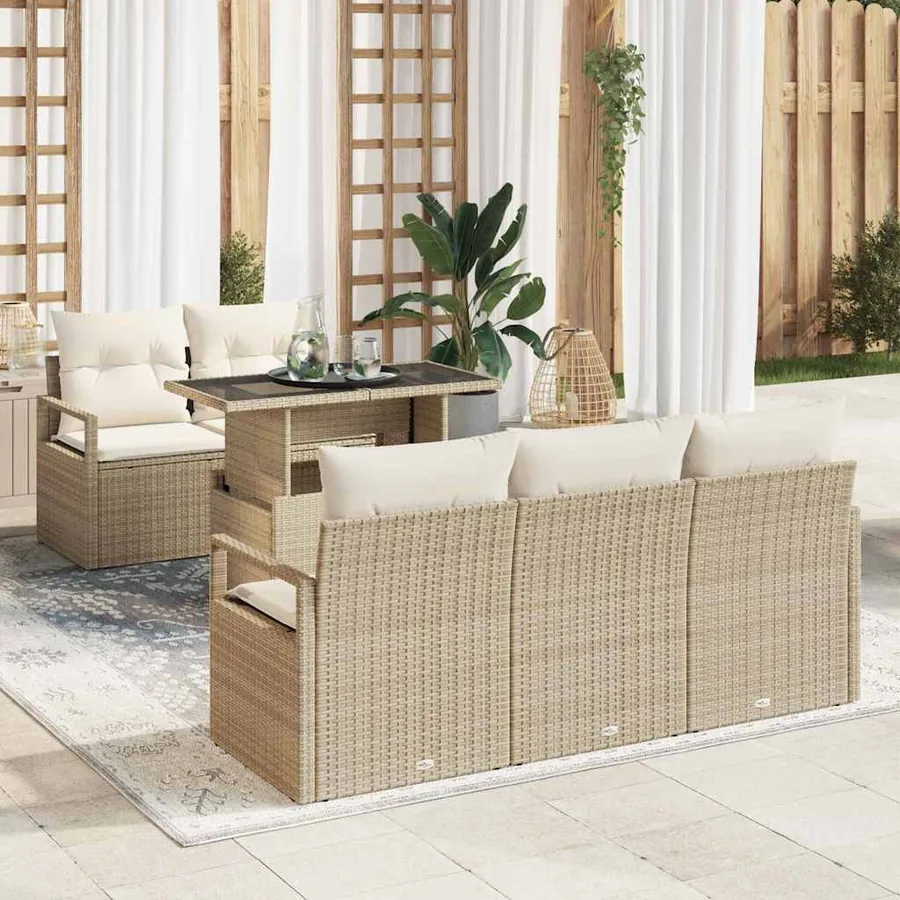 Ensemble de canapé de jardin 6 pcs Beige Poly rotin