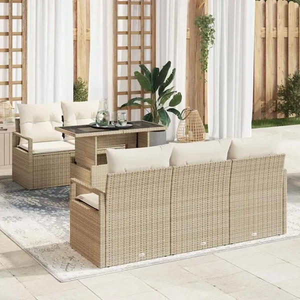 Ensemble de canapé de jardin 6 pcs Beige Poly rotin