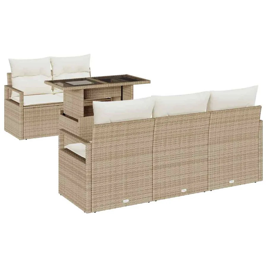 Ensemble de canapé de jardin 6 pcs Beige Poly rotin - 2