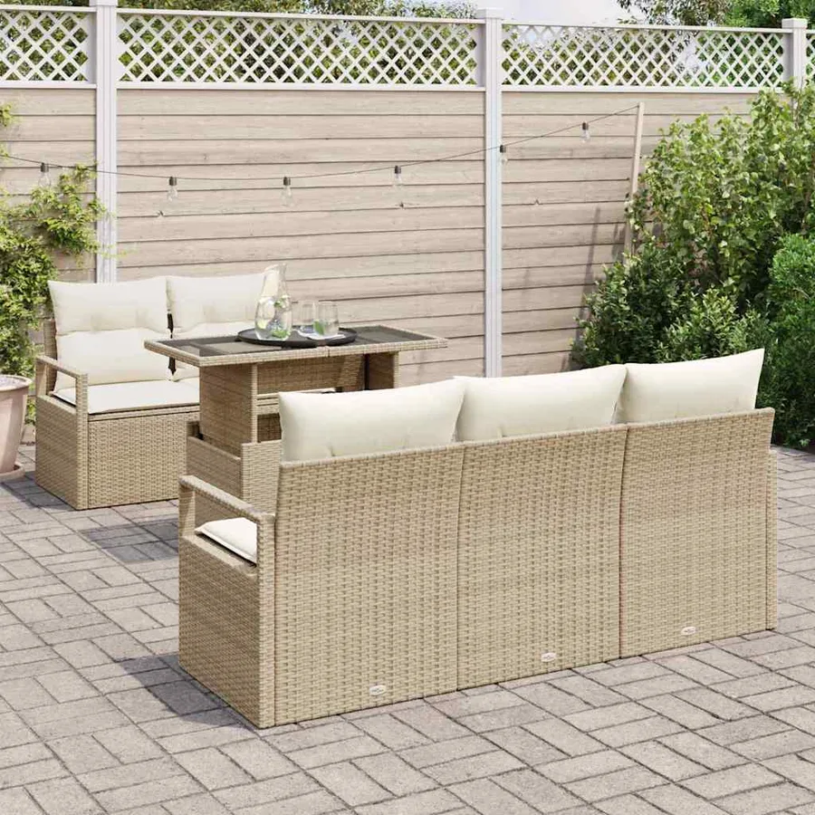 Ensemble de canapé de jardin 6 pcs Beige Poly rotin - 3