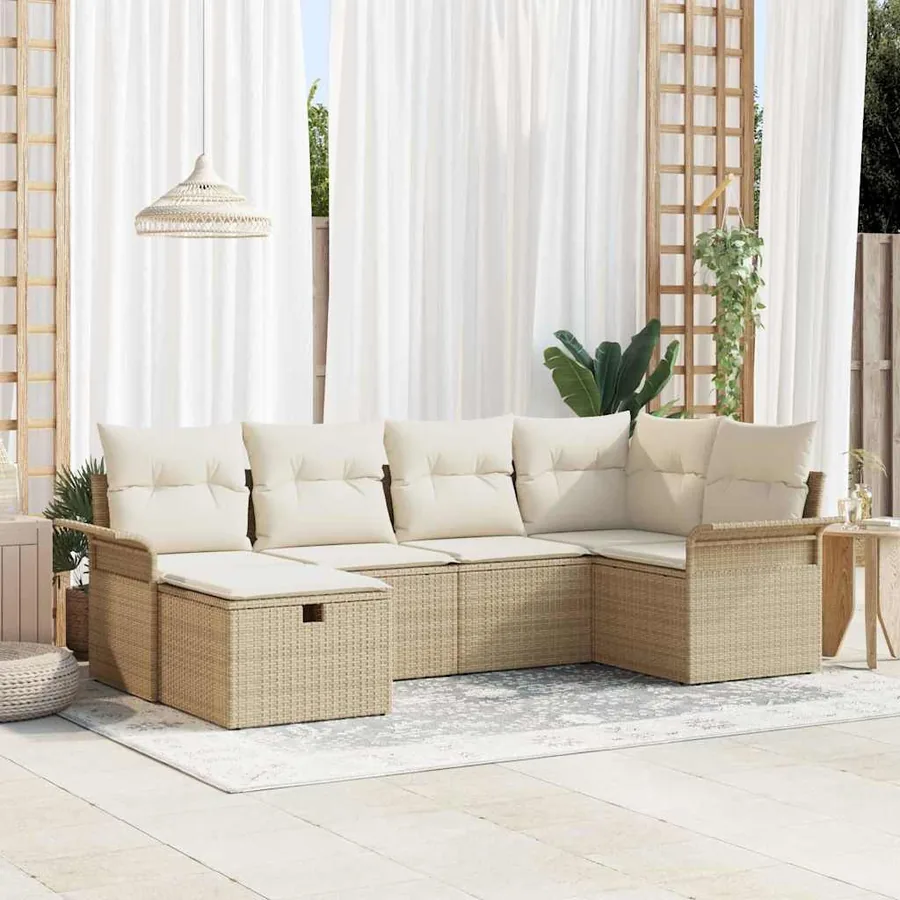 Ensemble de canapé de jardin avec coussin 6 pcs Poly rotin
