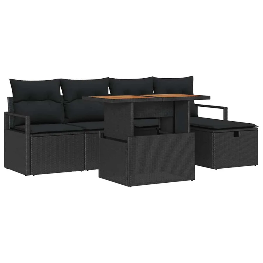 Ensemble de canapé de jardin 6 pcs Noir polyrotin - 2