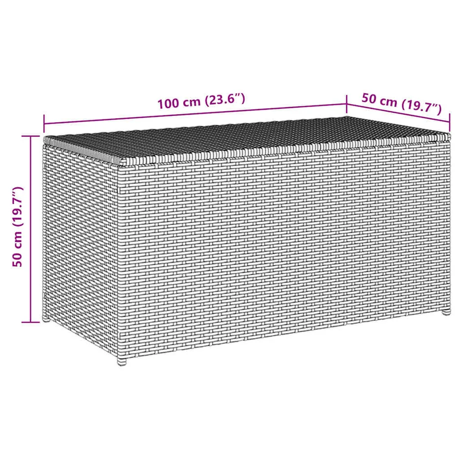 Boîte de rangement de jardin résine tressée 100x50x50 cm gris - 8