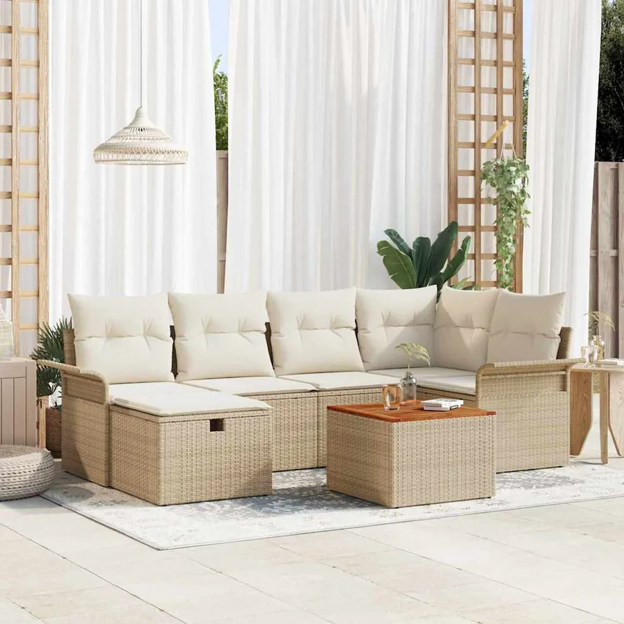 Ensemble de canapé de jardin 7 pcs Beige Poly rotin